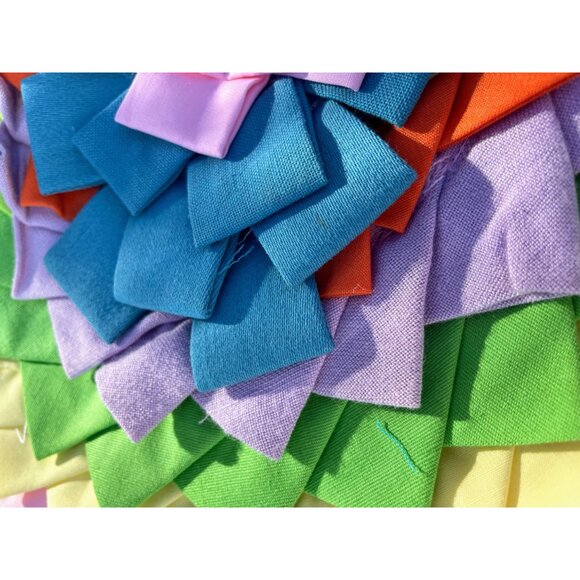 Vintage 1960s Linen Fabric Pleated Rag Accent Oval Rug MOD - Picture 15 of 16